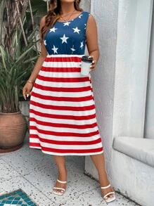 SHEIN LUNE Đầm Plus Size Hình học Sọc Giải trí - Nhiều màu - Xem 4