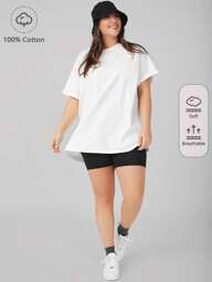 SHEIN BASICS Maglietta oversize tinta unita, top estivo da donna