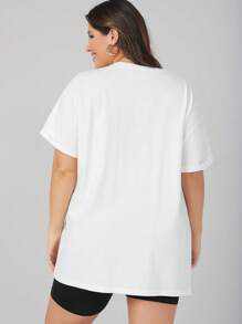 SHEIN BASICS Plus  Drop Shoulder Solid Tee/Summer - White - View 2