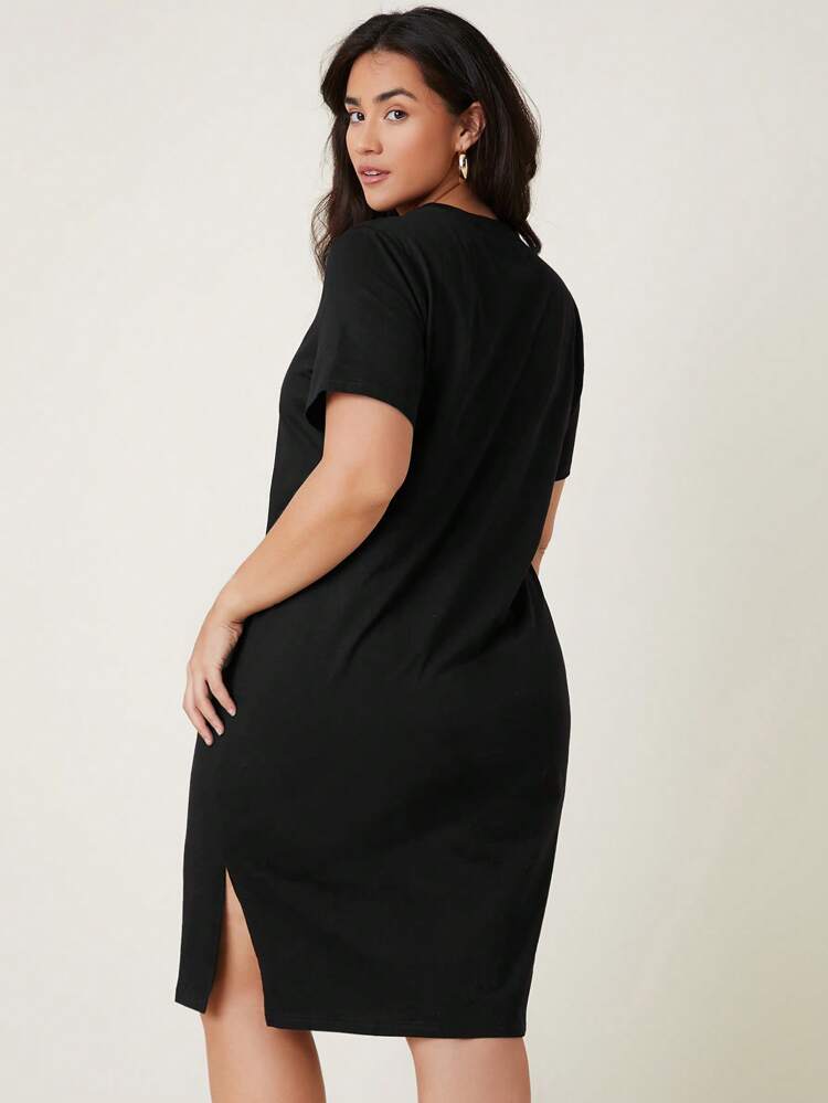 Plus Split Hem Solid Tee Casual Dinner Dating Dress/ Summer