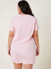 SHEIN BASICS Vestido Tipo Camisa De Manga Corta Y Color Sólido Para Tallas Grandes - Rosa Pálido - Ver 2