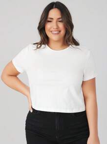 SHEIN BASICS Plus Solid Round Neck Short Sleeve Tee