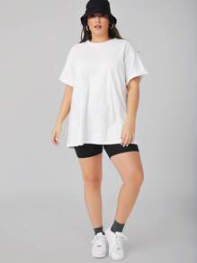 SHEIN BASICS Plus  Drop Shoulder Solid Tee/Summer - White - View 5