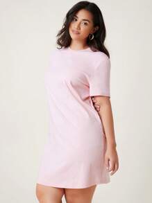 SHEIN BASICS Vestido Tipo Camisa De Manga Corta Y Color Sólido Para Tallas Grandes - Rosa Pálido - Ver 5