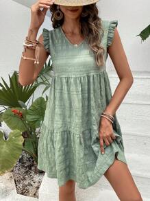 SHEIN Frenchy Đầm Viên lá sen màu trơn Dễ thương - màu xanh lá - Xem 1