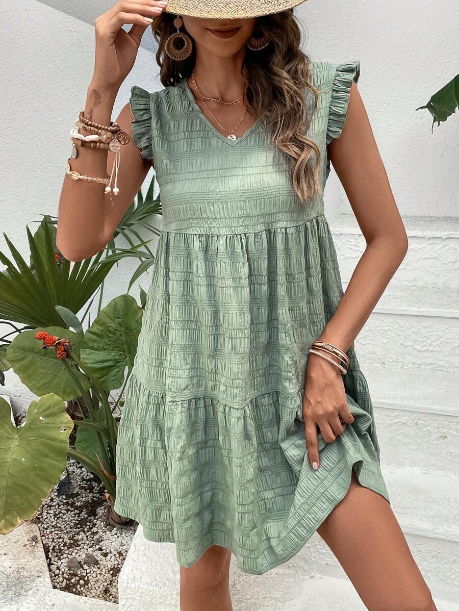 SHEIN Frenchy Đầm Viên lá sen màu trơn Dễ thương - màu xanh lá - Xem 1