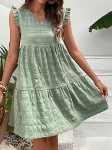 SHEIN Frenchy Đầm Viên lá sen màu trơn Dễ thương - màu xanh lá - Xem 3