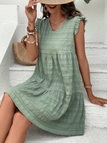 SHEIN Frenchy Đầm Viên lá sen màu trơn Dễ thương - màu xanh lá - Xem 5