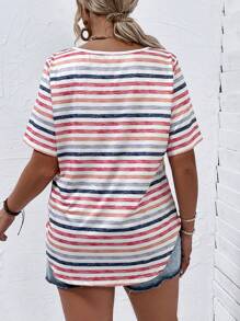SHEIN LUNE Áo thun Plus size Bất đối xứng Sọc Giải trí - Nhiều màu - Xem 2