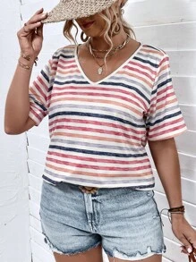 SHEIN LUNE Áo thun Plus size Bất đối xứng Sọc Giải trí - Nhiều màu - Xem 6