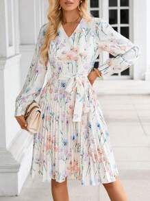 GENKIRA 花卉印花褶边系带连衣裙度假装女士 - 彩色 - 查看 5