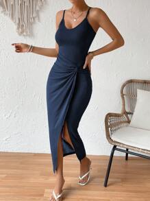 SHEIN VCAY Cami Kleid mit Twist vorne, Wickelsaum, - marineblau - Übersicht 4