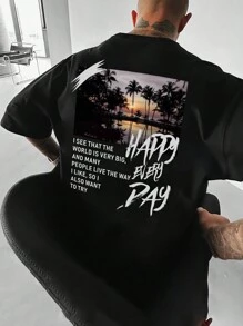 Manfinity Homme Áo thun & Áo lót Nam Nhiệt đới Slogan Giải trí - màu đen - Xem 1