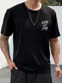 Manfinity Homme Áo thun & Áo lót Nam Nhiệt đới Slogan Giải trí - màu đen - Xem 3