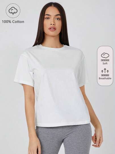 SHEIN BASICS Drop Shoulder Solid Tee Simple Fashion Daily Casual