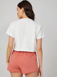 SHEIN BASICS Áo thun tay cánh dơi thời trang đơn giản hàng ngày - trắng - Xem 2