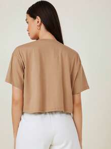 SHEIN BASICS Drop Shoulder Solid Crop Tee - Camel - View 2