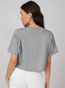 SHEIN BASICS 女士夏季落肩纯色短款T恤 - 灰色 - 查看 2