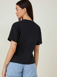 SHEIN BASICS Round Neck Casual Drop Shoulder Solid Tee