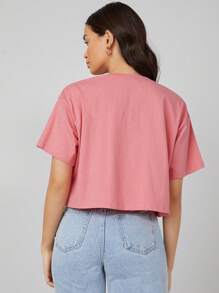 SHEIN BASICS Drop Shoulder Solid Crop Tee - Dusty Pink - View 2