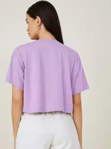 SHEIN BASICS Casual Solid Drop Shoulder Crop Tee