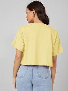 SHEIN BASICS Casual Solid Drop Shoulder Crop Tee