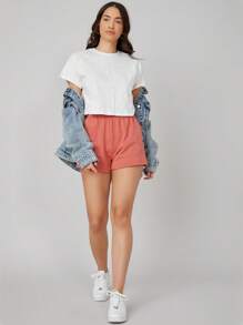 SHEIN BASICS Áo thun tay cánh dơi thời trang đơn giản hàng ngày - trắng - Xem 3