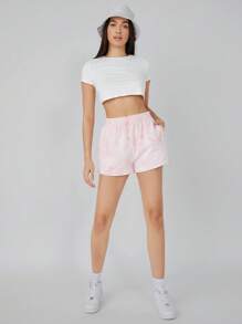 SHEIN BASICS Cuffed Sleeve Solid Crop Tee - White - View 4
