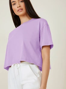 SHEIN BASICS Casual Solid Drop Shoulder Crop Tee