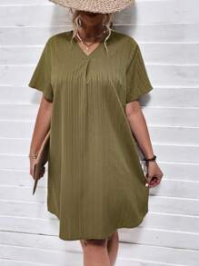 SHEIN LUNE Đầm Plus Size màu trơn Giải trí - xanh quân đội - Xem 5