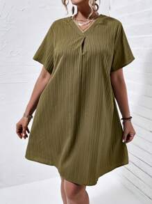 SHEIN LUNE Đầm Plus Size màu trơn Giải trí - xanh quân đội - Xem 6