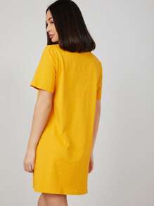 SHEIN BASICS Solid Short Sleeve Tee Dress For Summer - Yellow - View 2