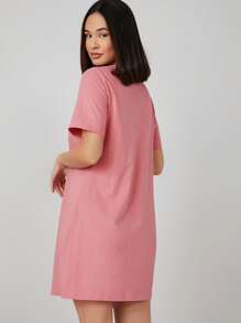 SHEIN BASICS 實色圓領短袖t恤夏季連衣裙 - 藕粉色 - 查看 2