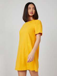SHEIN BASICS Solid Short Sleeve Tee Dress For Summer - Yellow - View 3