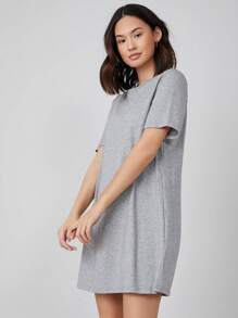 SHEIN BASICS Chất rắn Vòng cổ Ngắn tay Váy áo thun - Xám - Xem 3