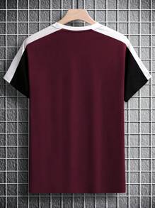 Manfinity Homme Men Cotton Colour Block Tee - Burgundy - View 2