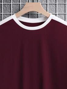 Manfinity Homme Men Cotton Colour Block Tee - Burgundy - View 6