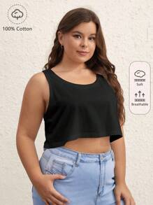 SHEIN BASICS Plus  Solid Crop Tank Top - Black - View 1
