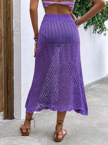 Knit Mix Solid A-line Skirt - Purple - View 2