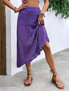 Knit Mix Solid A-line Skirt - Purple - View 4
