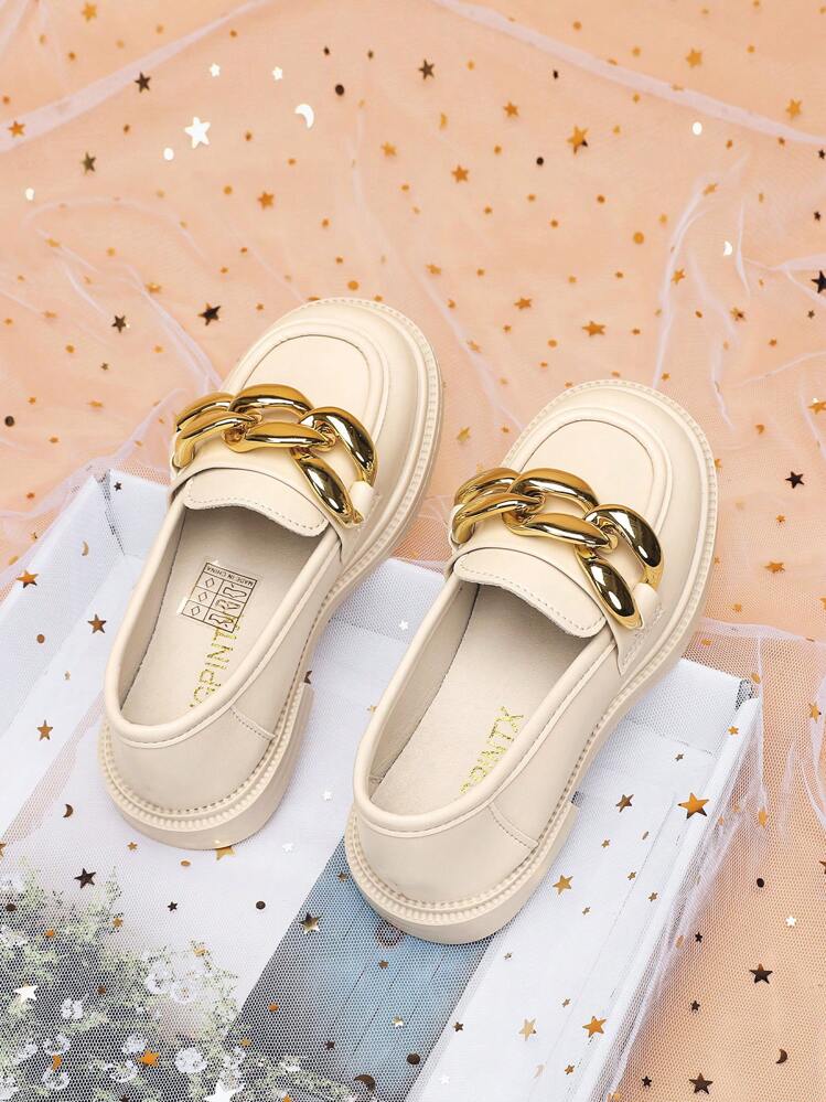 Girls Chain Decor Fashion Loafer Flats cho ngoài trời - Màu be - Xem 2
