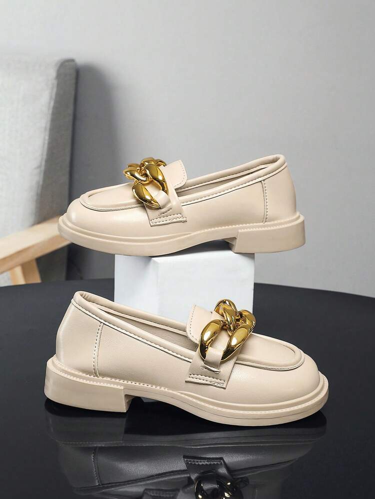 Girls Chain Decor Fashion Loafer Flats cho ngoài trời - Màu be - Xem 3