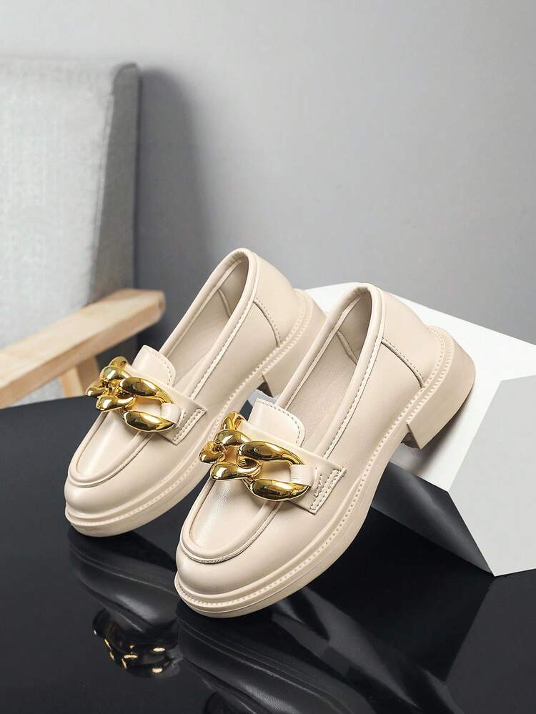 Girls Chain Decor Fashion Loafer Flats cho ngoài trời - Màu be - Xem 4