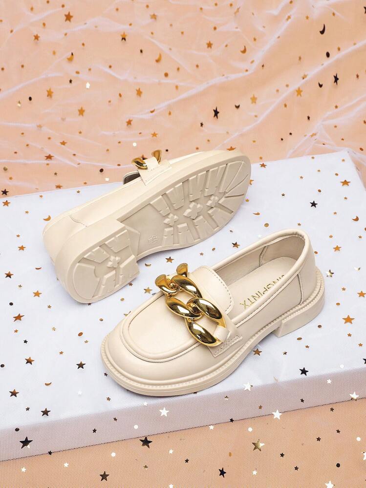 Girls Chain Decor Fashion Loafer Flats cho ngoài trời - Màu be - Xem 8