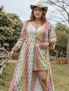 Rusttydustty 大碼印花和服罩衫和短褲 - 彩色 - 查看 3
