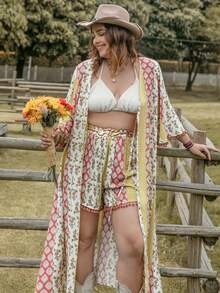 Rusttydustty 大碼印花和服罩衫和短褲 - 彩色 - 查看 4