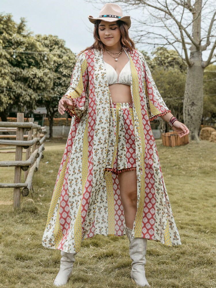 Rusttydustty Bộ thời trang Plus Size Hoa Bộ lạc Boho - Nhiều màu - Xem 7