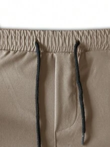 Manfinity Homme Loose Fit Men's Solid Color Straight Leg Pants, Fall - Khaki - View 5