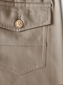 Manfinity Homme Loose Fit Men's Solid Color Straight Leg Pants, Fall - Khaki - View 6