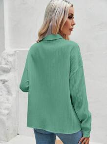 SHEIN Frenchy Solid Drop Shoulder Pocket Patched Button Up Shirt - Green - View 2